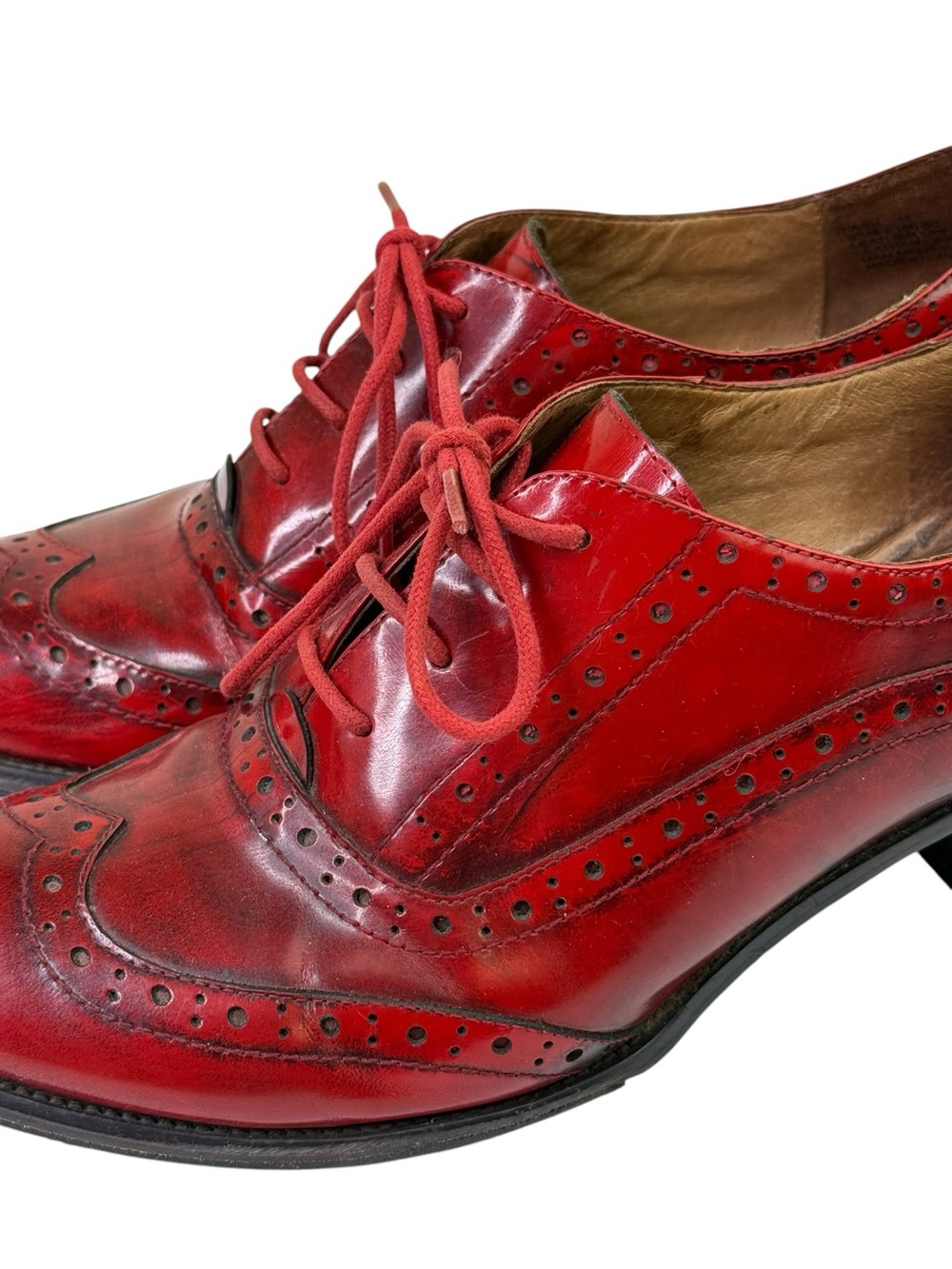 Miz Mooz Nash Red Shoes Wingtip Oxfords Leather Block Heels Lace Up Women’s 11 - Picture 2 of 10